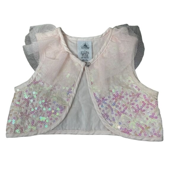 Disney Girls Tulle Flutter Sleeve Cropped Sequined Snowflakes Vest Size 9/10 - Picture 2 of 9